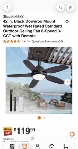 https://offerup.com/redirect/?o=NDJpbi5CbGFjaw== Downrod Mount Waterproof Wet Rated Standard Outdoor Ceiling Fan 6-Speed 3-CCT with Remote PICK UP ONL