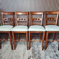4 Beautiful Matching Wood Tall Barstools