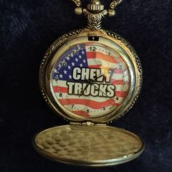 Vintage Chevrolet Chevy Trucks Pocket Watch With Case And Chain