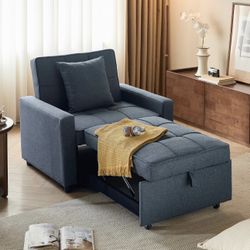 Sleeper Sofa with Pull-Out Bed, 3-in-1 Futon Couch with Reclining Backrest and Side Pocket