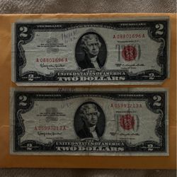 2x-  1963 - 2 Dollar Bills (Red Notes)