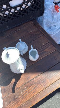 White Ceramic Tea Set – Pot, Sugar Bowl, Creamer