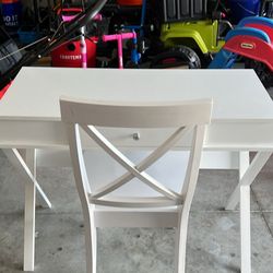 White Wooden Desk With Chair