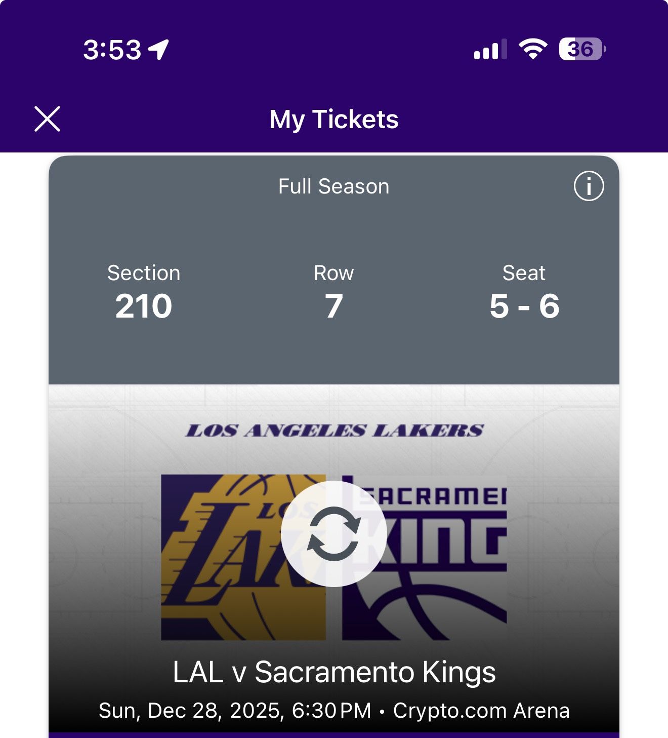 Lakers vs Kings Dec 28th 2 tickets 