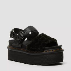 doc marten VOSS FLUFFY FAUX FUR PLATFORM SANDALS size 7