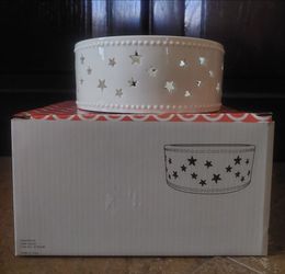 Gold Canyon Porcelain Starry Candle Holder White Star Cutouts 6" D - 2" H NIB
