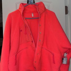 Free People Neon Coral Fleece Jacket