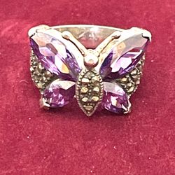 Sterling Purple Butterfly Ring  6.75