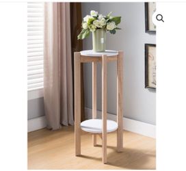2 Tier Plant End Table/Stand White & Weathered White Modern Design w/  Functional Storage