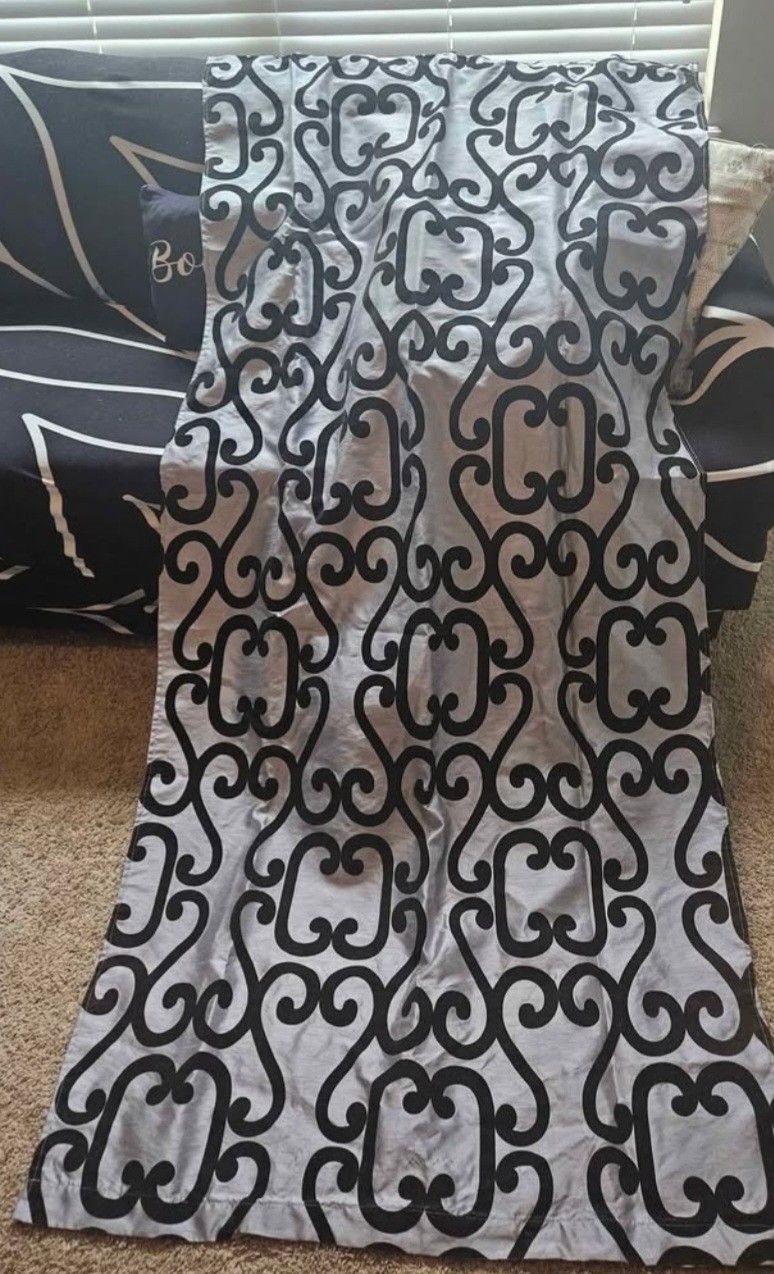 Elegant Black & Gray Velvet Pattern Curtains – Set of 2 Panels