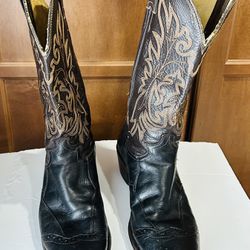 Justin Black/Brown Cowhide Leather 13" Tall Cowboy Boots Mens Size 9.5 D   1409
