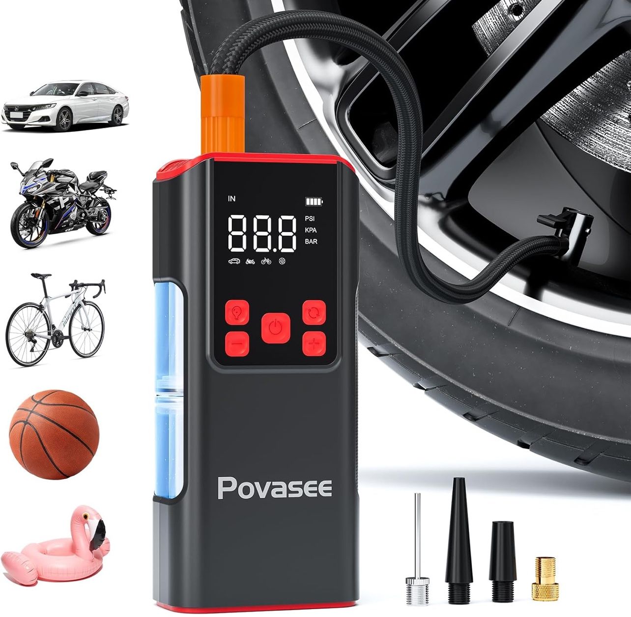 Tire Inflator Portable Air Compressor Povasee 150PSI Portable Air Pump for Car Tires Portable Air Compressor with LCD Display,Flashlight