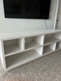 White Low-Profile TV Stand with Open Shelves