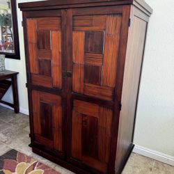 Pier 1 Red Brown Wooden Entertainment Cabinet With Magnetic Doors