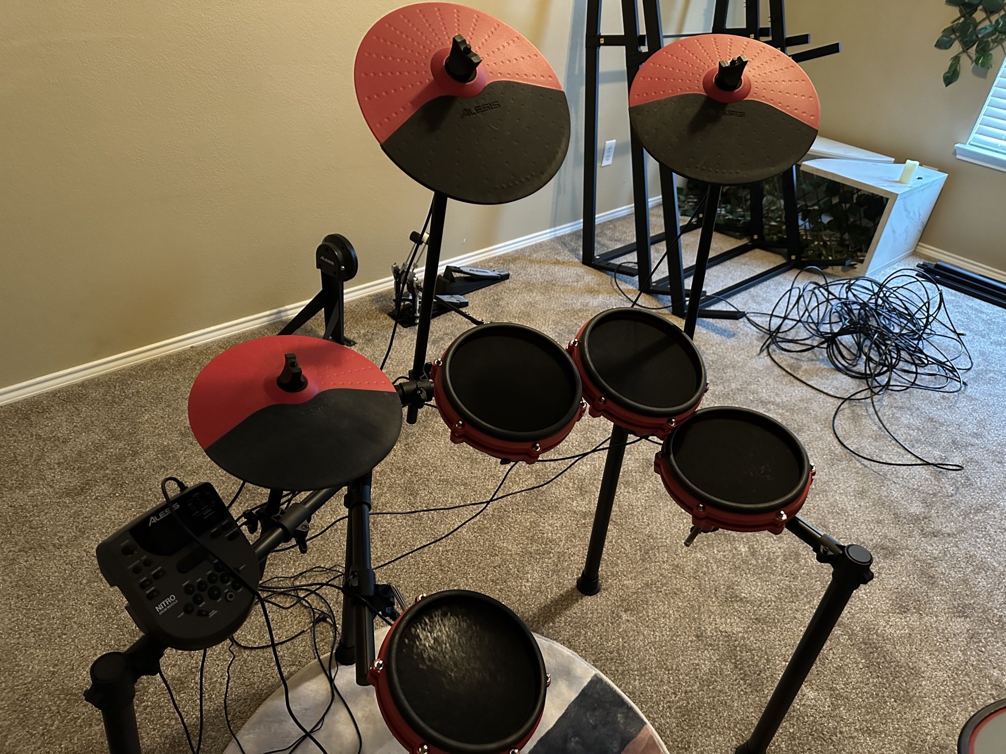 Alesis Nitro (Red) Electric Drum Set With Double Bass Pedal