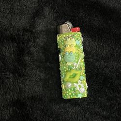 Green candy apple Bedazzled/ Junk charm lighter