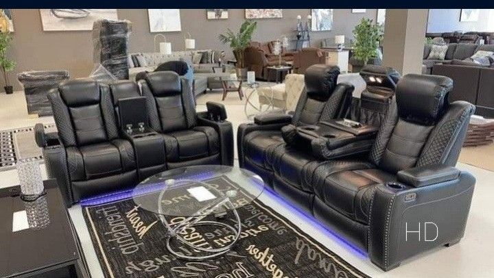 Best OFFER 🔥EXCLUSIVE] Party Time Midnight LED Power Reclining Living Room Set with Adjustable Headrest