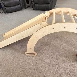 Kids Montessori Climbing Arch Rocker With Slide Board