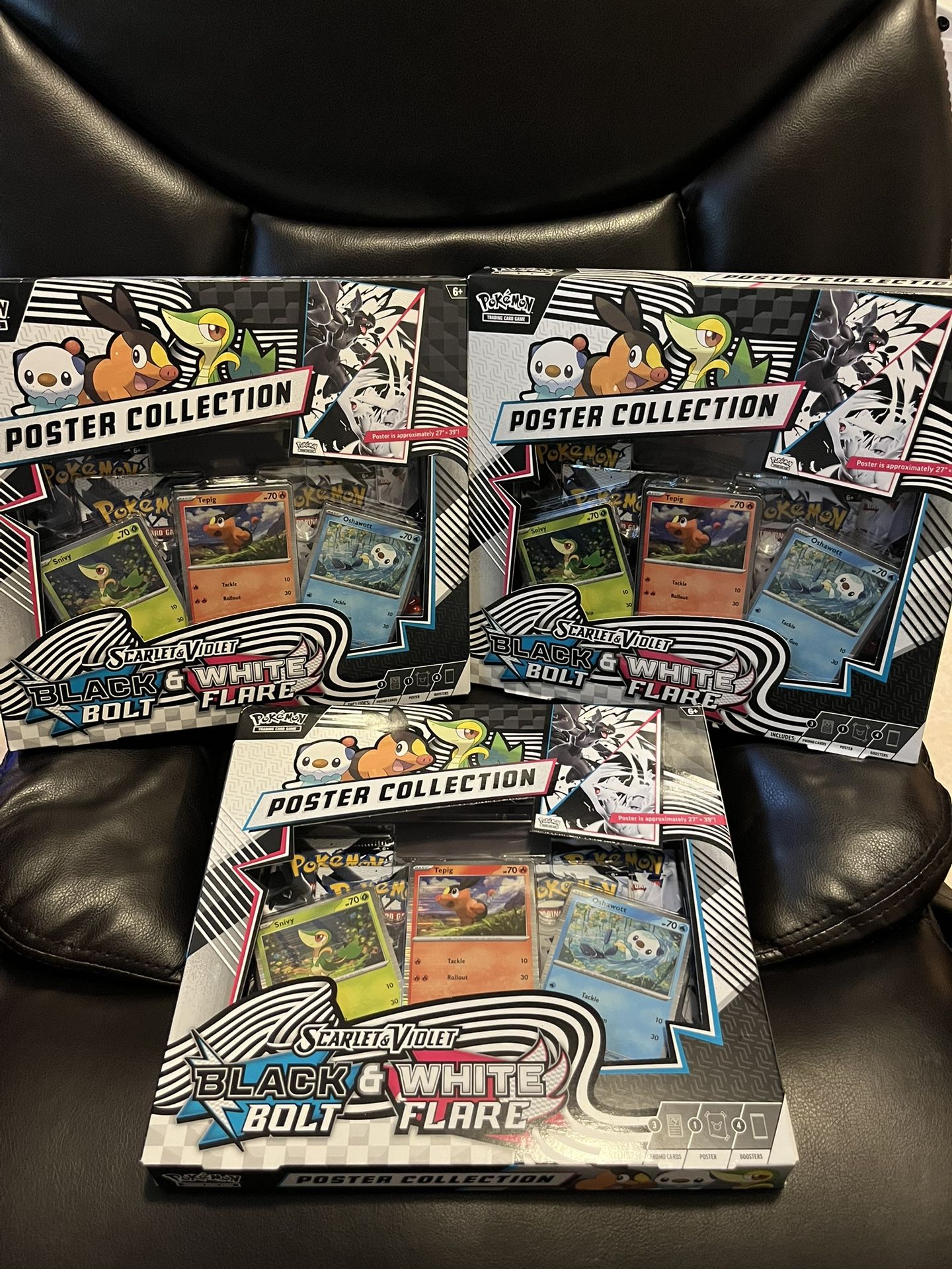 Pokemon Black Bolt White Flare Poster Collection 3 Count Total Of 12 Booster Packs