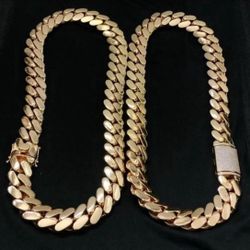 2  Chain Set  Miami Gold Cuban Link Gold Plated Stainless Steel Set 20mm