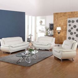 White Contemporary 3 PC. Sofa Set. Brand New. 