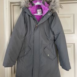 Girls Faux Fur Hooded Parka Jacket - Size 7/8