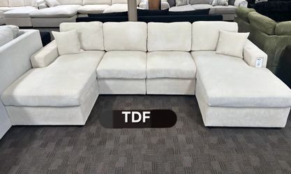 Ivory Color Corduroy Sectional Sofa Couch (New In Box) 