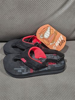 New Toddler REEF Red & Black Thong Slingback Flip Flop Sandals ~ Size 3 / 4