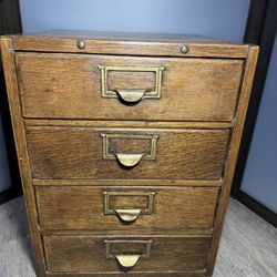 Antique Oak 4 Drawer File Cabinet 