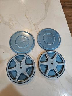 Vintage Eades Camera Center Kokomo IN 8mm Metal Film Reels & Blue Cans Set of  Two