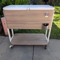 Rolling Ice Chest on Wheels, Portable Patio Party Bar Drink Cooler