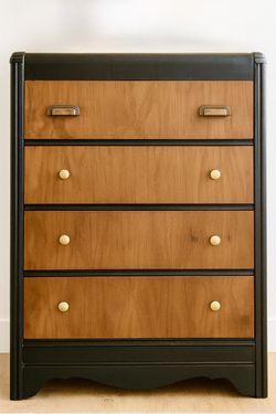 ✨ Refinished Art Deco Dresser – Black & Walnut Two-Tone ✨