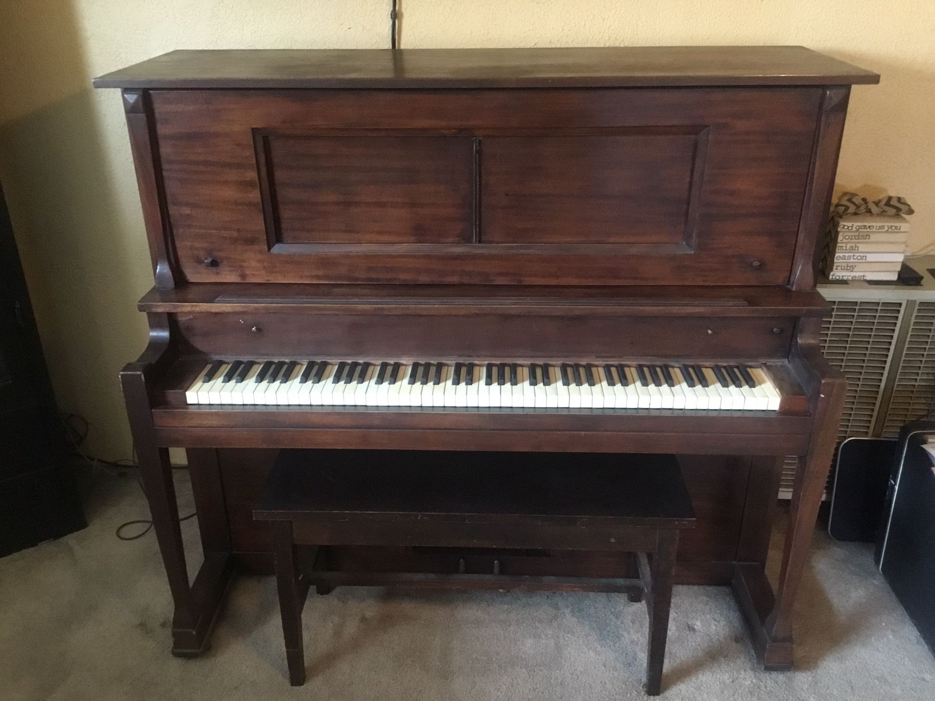 ANTIQUE MARLOWE UPRIGHT PLAYER PIANO, BOOKS & 100 ROLLS! FOOT PUMP/ELECTRIC