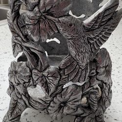 Carson Hummingbird Flowers Candle Jar Holder Stand Metal Pewter 1996