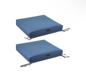 Classic Accessories Ravenna Water-Resistant 19 x 19 x 3 Inch Patio Seat Cushion, Empire Blue-2 pack