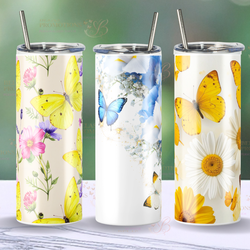 Personalized 20 oz tumblers : Butterfly & Flowers