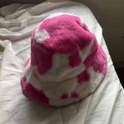 Pink And White Cow Print Bucket Hat