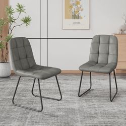 Set of 2 Gray Faux Leather Dining Chairs