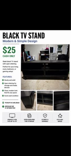 Black TV Stand / Entertainment Center – $25