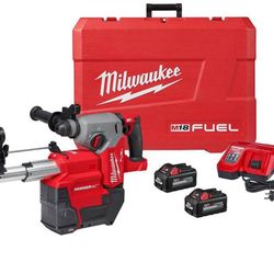 Milwaukee M18 FUEL 18V Lithium-Ion Brushless 1 in. Cordless SDS-Plus Rotary Hammer/Dust Extractor Kit, Two 6.0 Ah Batteries