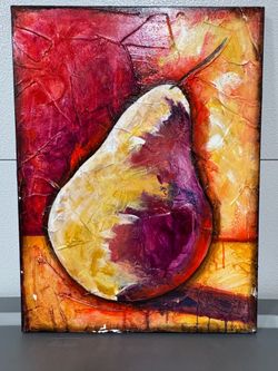 Original Acrylic Pear Painting – Textured Canvas Art