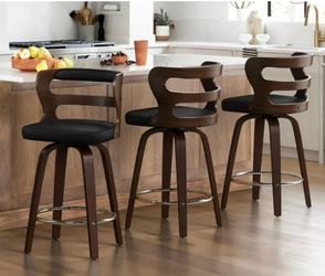 3X Black 26” swivel faux leather barstools