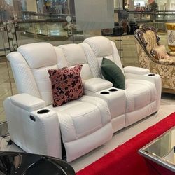 Party Time Midnight & whitw LED Power Reclining Loveseat with Adjustable Headrest