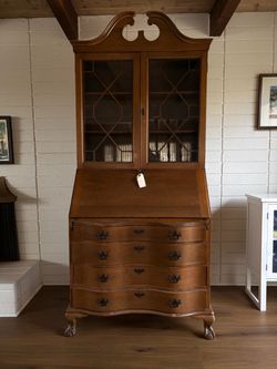 Beautiful Vintage Drop Front Secretary Desk with Bookcase Top by J.B. Van Sciver