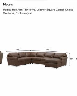 Macy's Radley Roll Arm 5-Pc. Fabric Sectional
