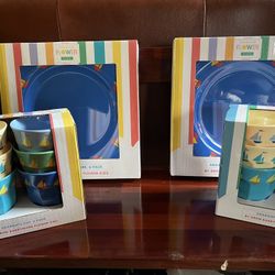 New (2) Set Kid’s Plates And Cups Sailboats