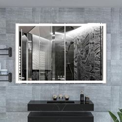 60x40 Inch LED Bathroom Mirror with Adjustable Lights & Aluminum Frame  