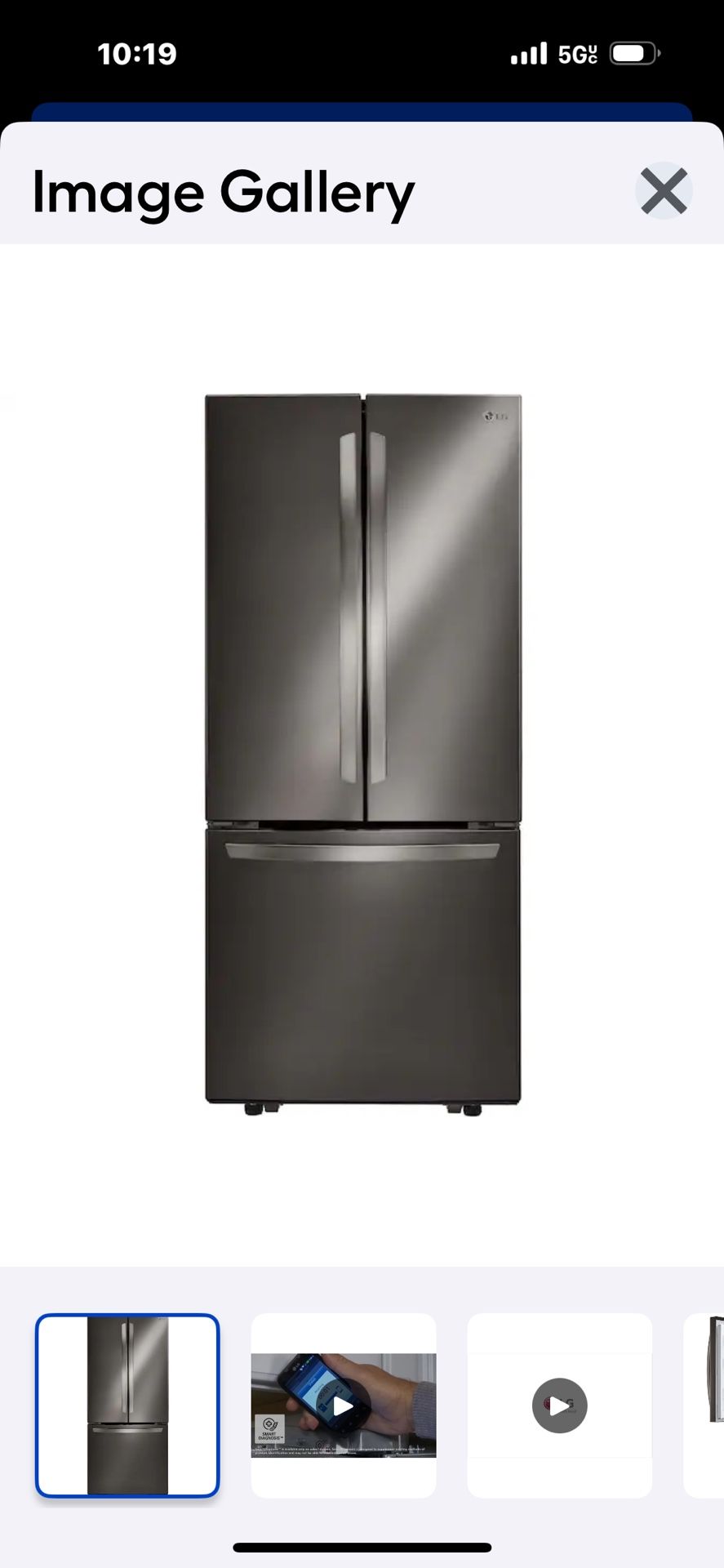 LG Standard Depth 21.8 cu ft 3 Door 30-in Wide  French Door  Refrigerator With Ice Maker (Black Stainless Steel)
