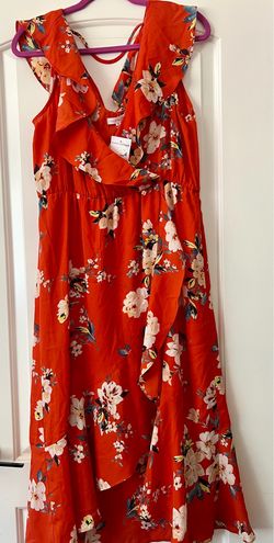 Dress orange Beautiful with floral print