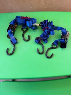 Blue Ratchet Tie-Down Straps with S-Hooks – Set of 2